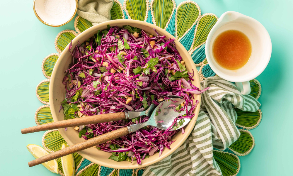 red cabbage salad with peanut dressing Asian Slaw with Peanut Dressing