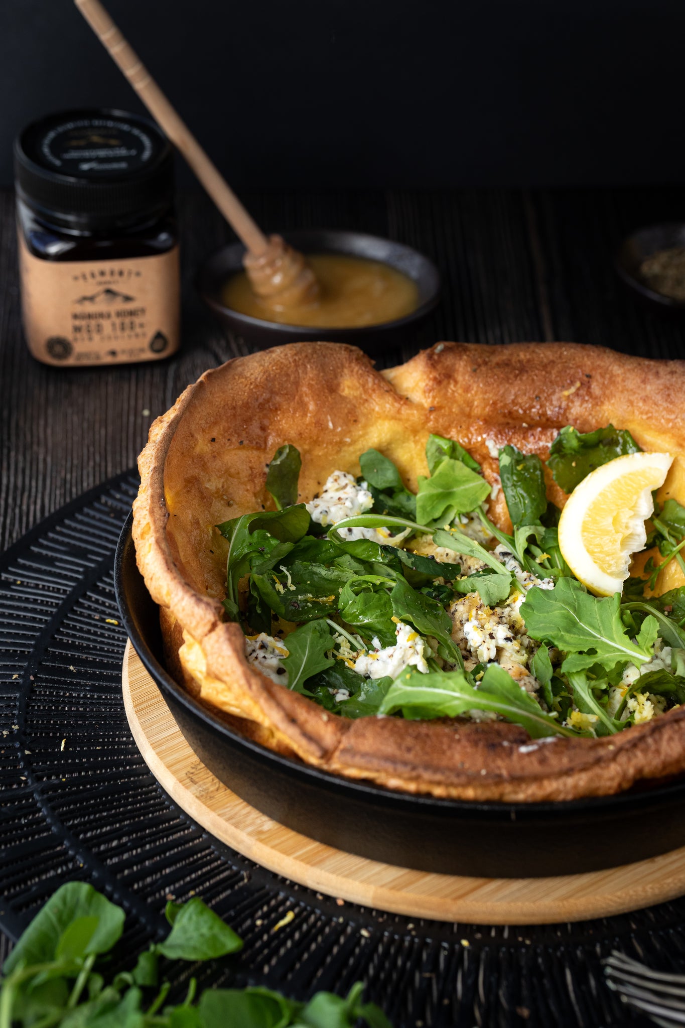 Egmont Honey – Whipped Goats cheese and honey Dutch Baby