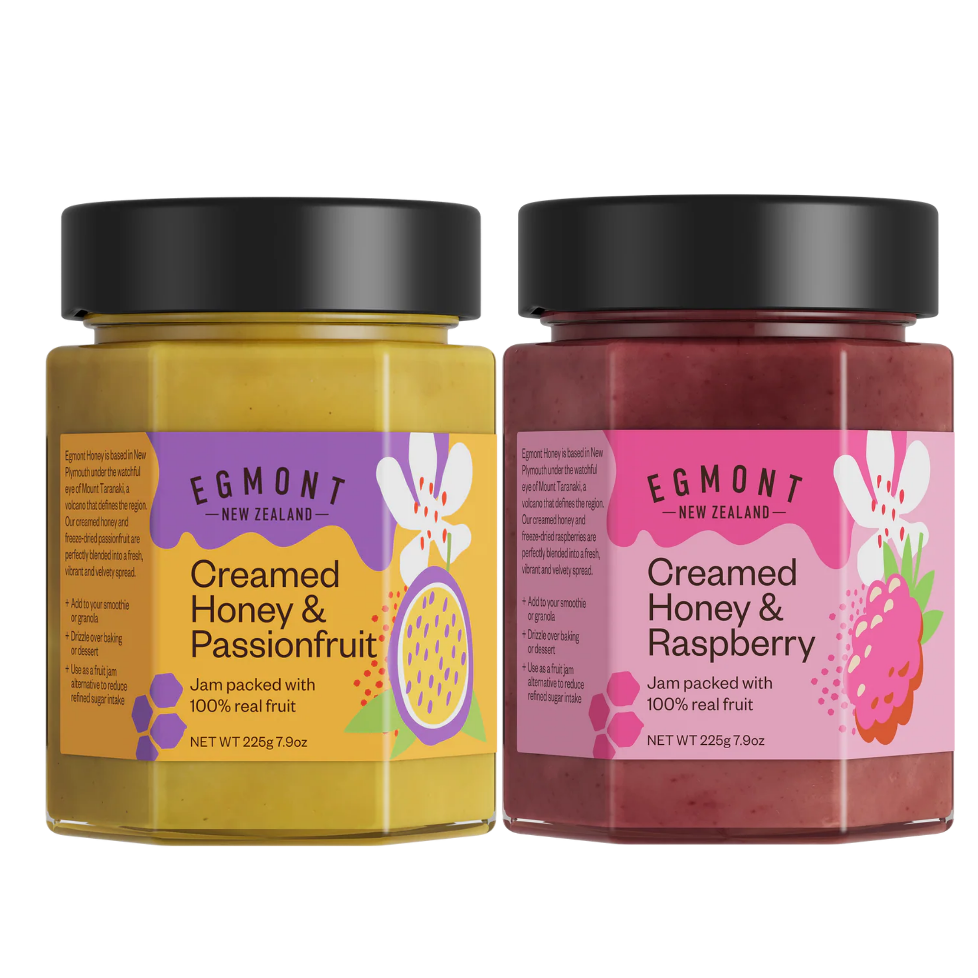 Creamed Honey & Real Fruit Duo – Passionfruit 225g & Raspberry 225g