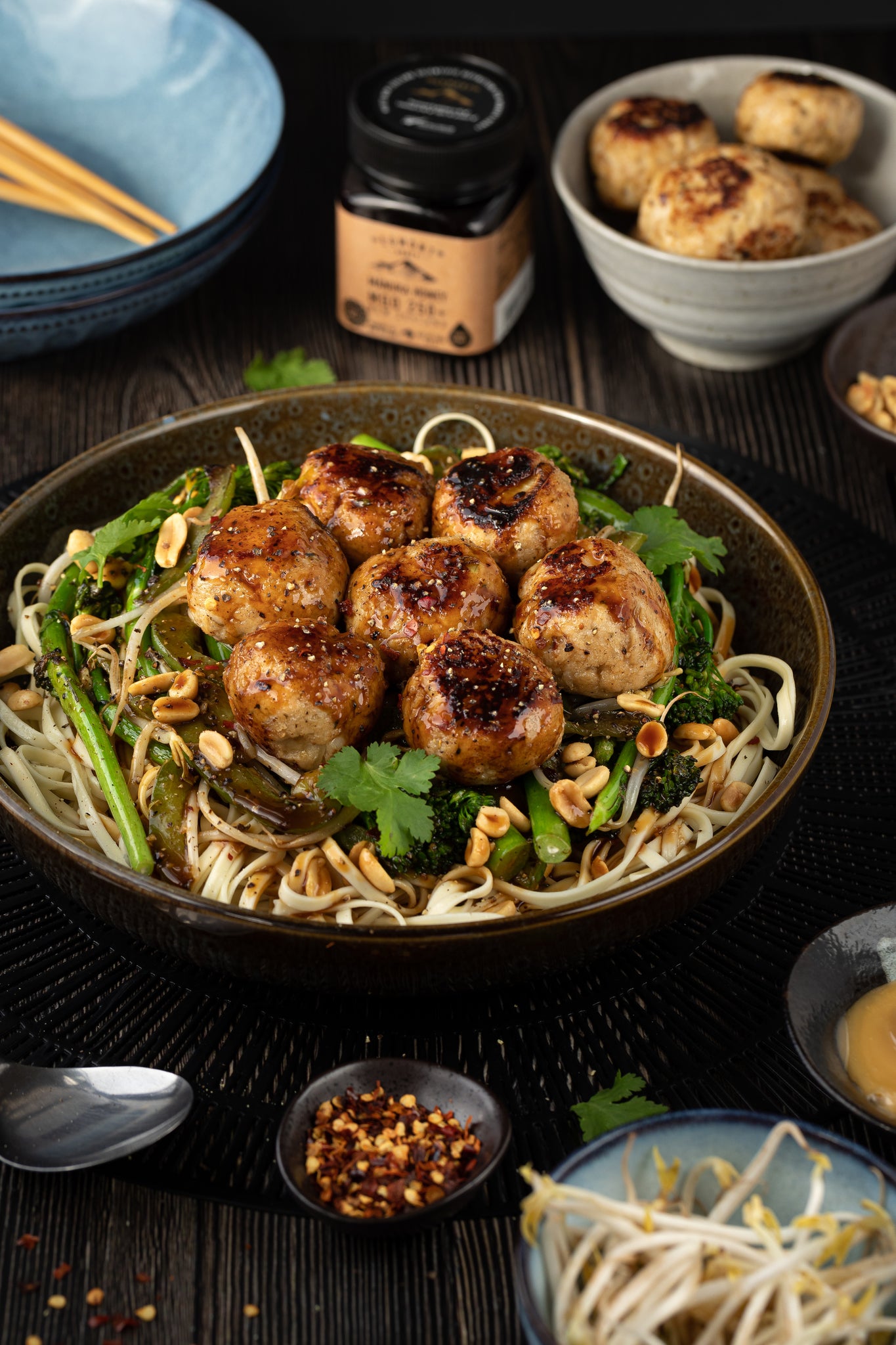 Egmont Honey – Honey chicken meatballs and Asian noodles